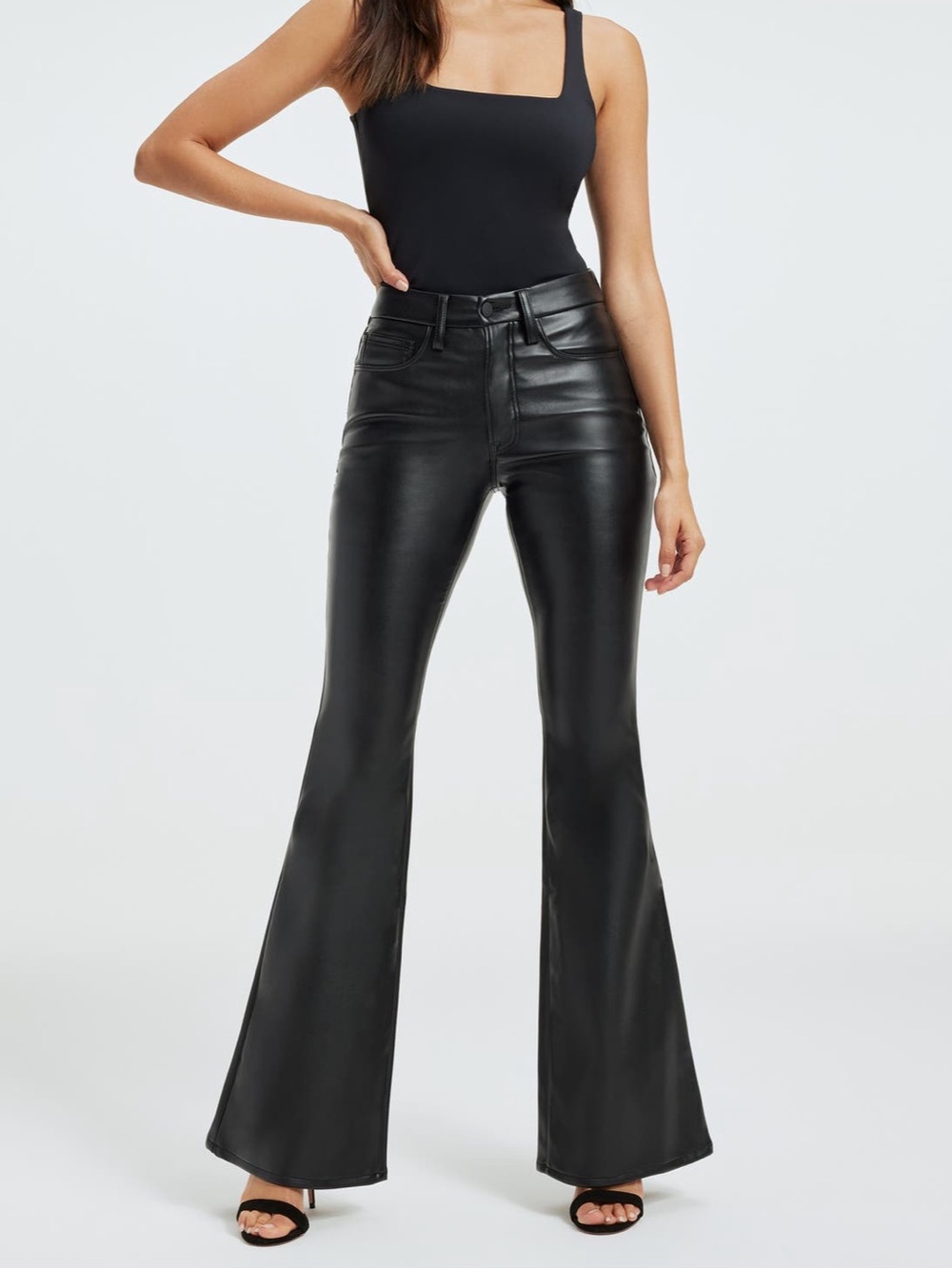 Good American Good Legs Faux Leather Flare Pants